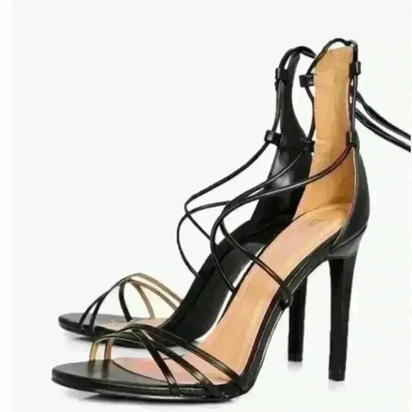 Boohoo Women's Laura Wrap Up Black Vegan Leather Stiletto Heel Sz 10 US $64 - Picture 2 of 4
